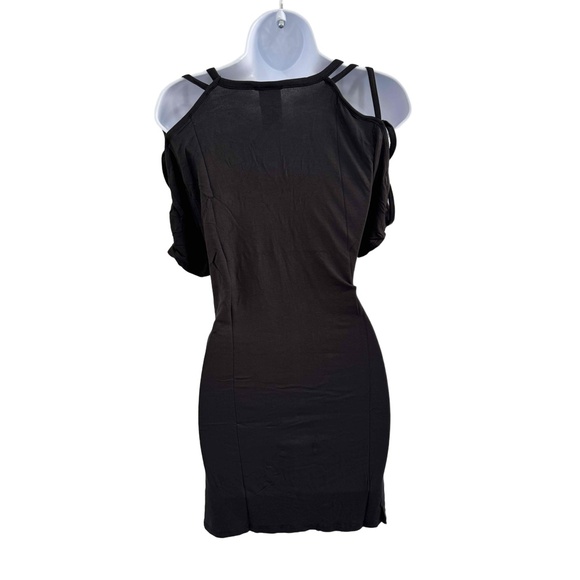 Harley-Davidson Black Cold Shoulder Distressed Print Criss Cross Top T-Shirt M - Picture 4 of 6